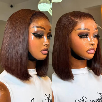 Chocolate Brown Straight Bob Wig – 13x4 Transparent Lace Frontal, 220% Density Short