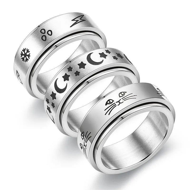 Anti Stress Anxiety Fidget Spinner Couple Rings Rotate Freely Jewelry for Men Women Stainless Steel Knuckle Ring Wedding Bague