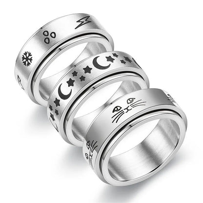 Anti Stress Anxiety Fidget Spinner Couple Rings Rotate Freely Jewelry for Men Women Stainless Steel Knuckle Ring Wedding Bague