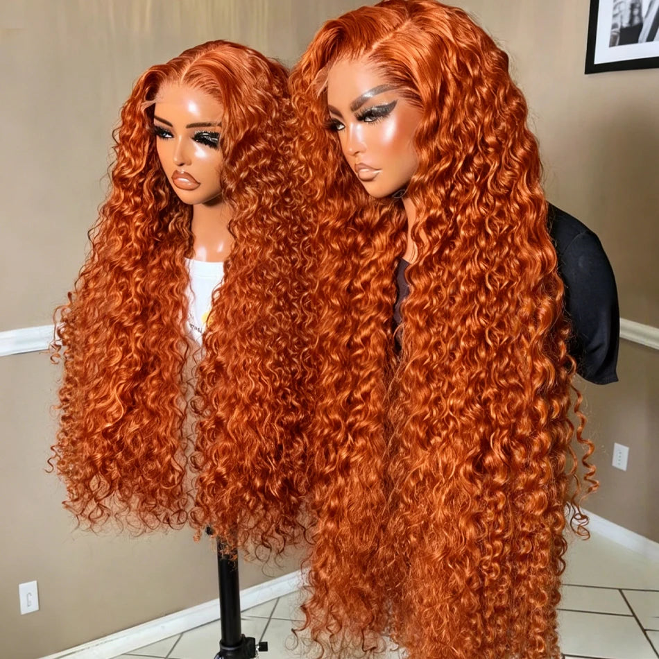 Orange Ginger 13x6 HD Lace Frontal Deep Wave Curly Wig – 30 Inch, 220% Density