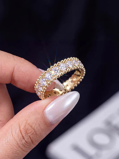 Luxury Full Real Round Moissanite Diamond Geometry Rings for Women Anniversary Wedding 925 Sterling Silver Fine Jewelry