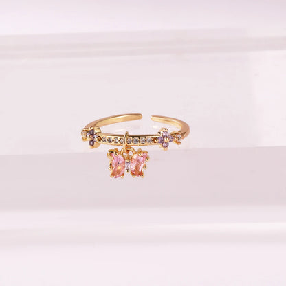 100 styles 14K Gold Plated Color Zircon Flower Crown Bow Open Ring Women Adjustable Stackable Finger Rings Wedding Jewelry Gift