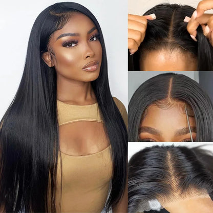 Natural Black Straight 7x6 Glueless HD Lace Wig – Pre-Plucked, 220% Density