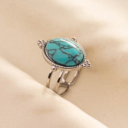 1pc Stainless Steel Boho Turquoise Open Finger Rings Trendy Adjustable Women Ethnic Multi Layers Stackable Anillos Jewelry