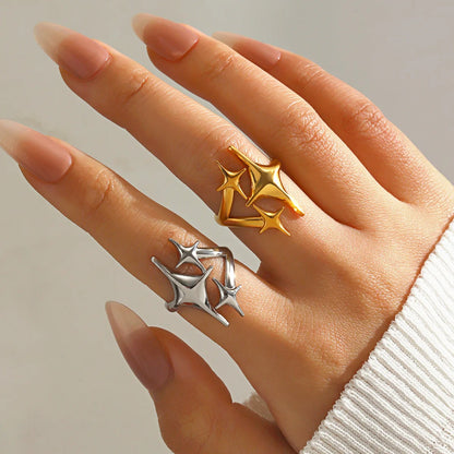 LATS Stainless Steel Y2K Celestial Star Open Rings for Women Men Unique Design Gold Silver Color Adjustable Ring Fashion Jewelry