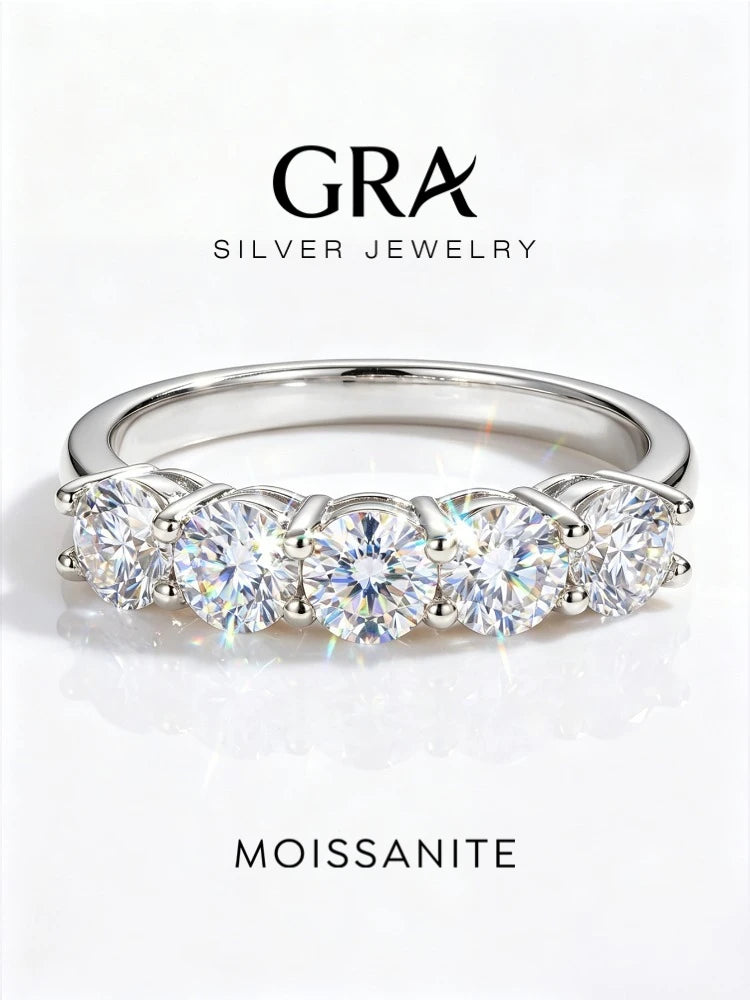 GRA Fashion Real 0.3CT*5 Moissanite Rings for Women Gift 925 Sterling Silver Brilliant Diamond Wedding Luxury Fine Jewelry