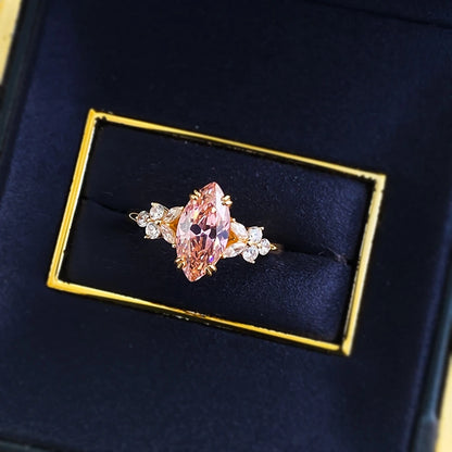 Wong Rain 925 Sterling Silver Marquise Cut  6*12 MM Padparadscha Gemstone Engagement Ring for Women Fine Jewelry Wedding Gifts