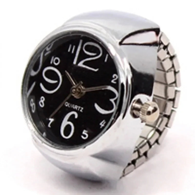 Punk Mini Quartz Watch Clock Finger Rings for Men Women Stainless Steel Elastic Strap Punk Couple Roman Ring Jewelry Gifts