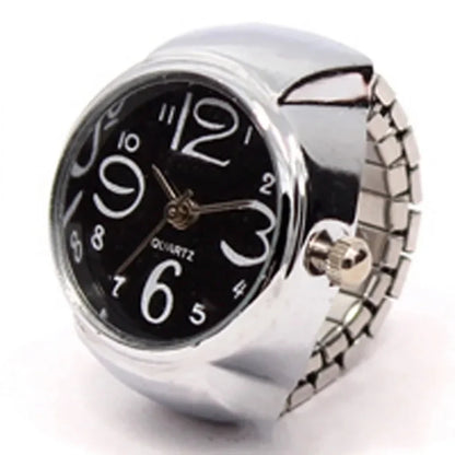 Punk Mini Quartz Watch Clock Finger Rings for Men Women Stainless Steel Elastic Strap Punk Couple Roman Ring Jewelry Gifts