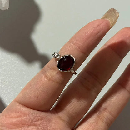 Goth Red Crystal Butterfly Heart Open Rings for Women Trend Vintage Adjustable Finger Rings Halloween Jewelry