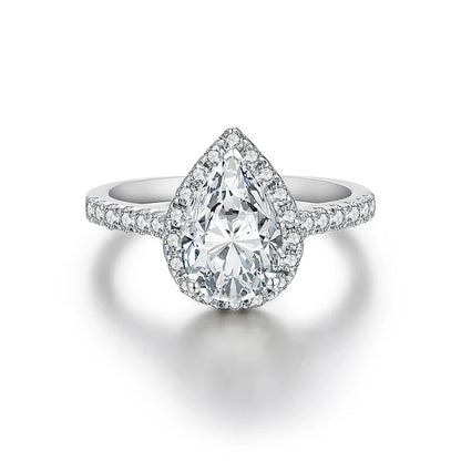 MINTYBOX Pear Cut 2.0CT Luxury Moissanite Ring Solid 925 Sliver 18K Gold Plated Engagement Halo Ring for Women Fine Jewelry Gift