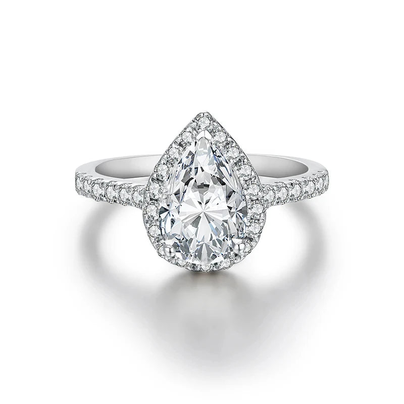 MINTYBOX Pear Cut 2.0CT Luxury Moissanite Ring Solid 925 Sliver 18K Gold Plated Engagement Halo Ring for Women Fine Jewelry Gift
