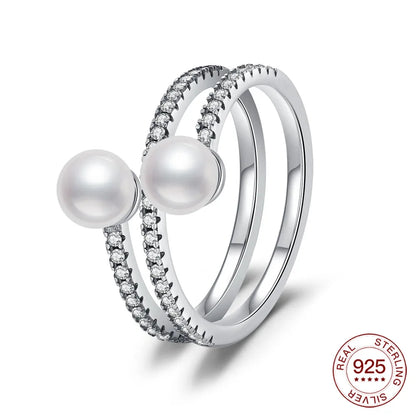 New Rings 925 Sterling Silver Ring Original Silver Pearl Ring For Women Luxury Zircon Simple Finger Ring Lover Jewelry Gifts