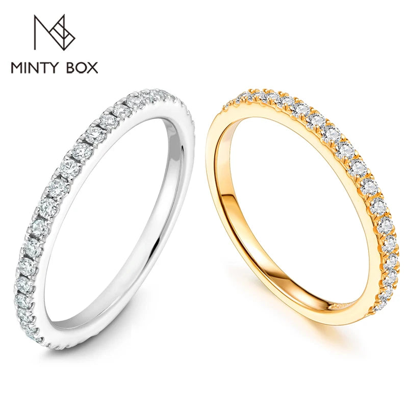 MINTYBOX Brilliant 1.5mm Moissanite Rings 925 Sterling Silver Half Eternity Ring for Women Stacking Engagement Band Fine Jewelry