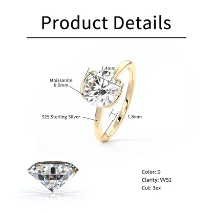 RAPRGOLD 1CT Moissanite Classic Solitaire Wedding Ring 925 Sterling Silver Ladies Engagement Rings for Women Fine Jewelry Gifts