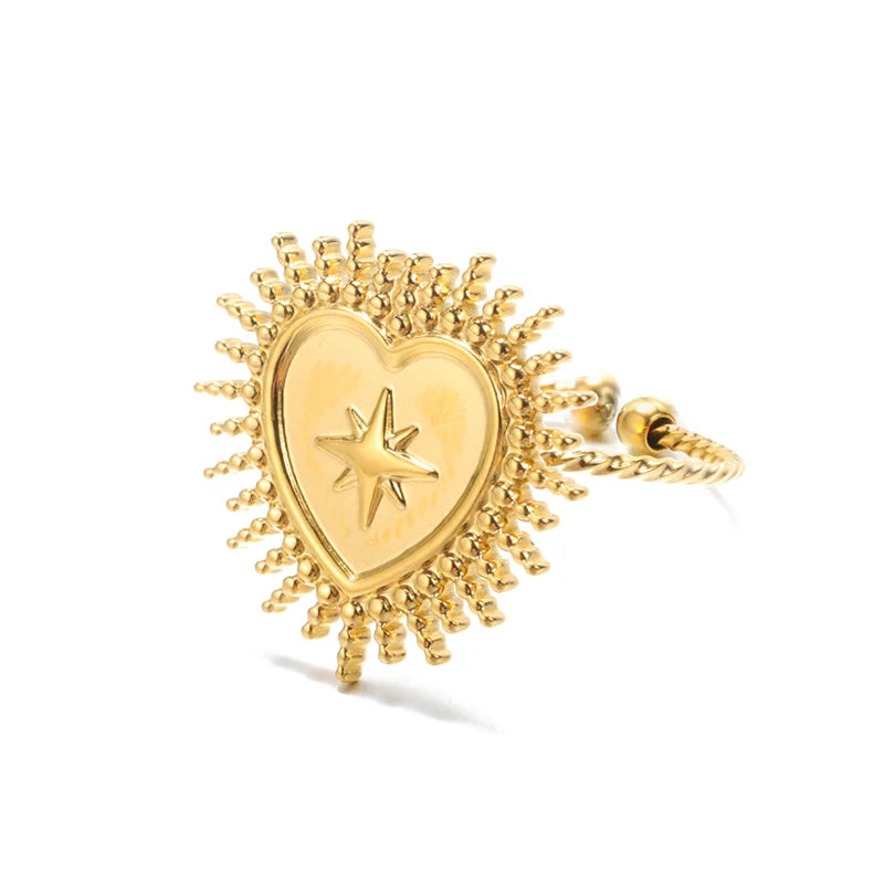 Sweet Heart Zirconia Rings for Women Stainless Steel Gold-Plated Layered Design Everyday Wear Valentine's Day Party Jewelry Gift
