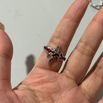 Goth Red Crystal Butterfly Heart Open Rings for Women Trend Vintage Adjustable Finger Rings Halloween Jewelry