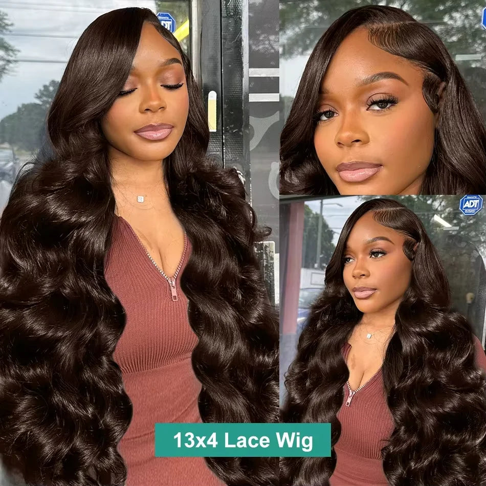 Bone Straight 13x6 Lace Frontal Wig – #4 Chocolate Brown HD, 220% Density 18–46 Inch