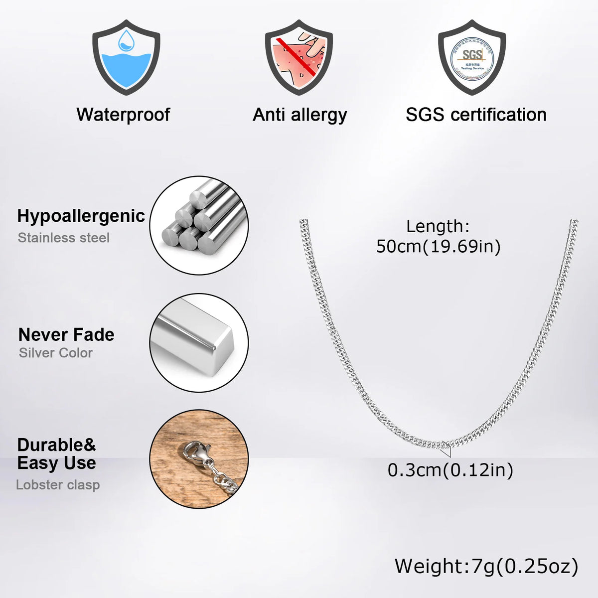 Punk Silver Color Chain Necklace for Men Women,Hip Hop Stainless Steel Braided Link Chokers,Classic Metal Jewelry Gift