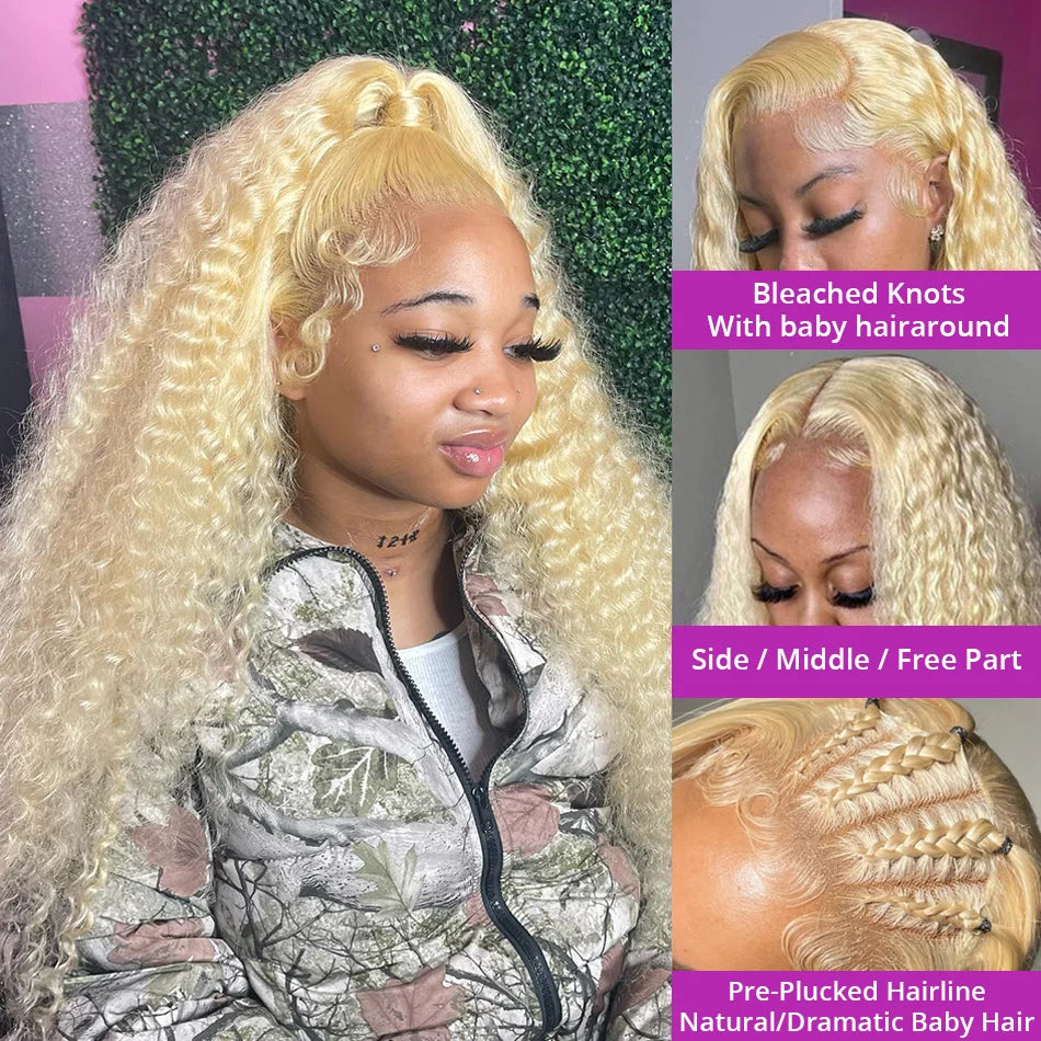 613 Blonde Water Deep Wave HD Lace Frontal Wig – Pre-Plucked 13x6 & 13x4, 30–38 Inch