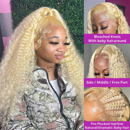 613 Blonde Water Deep Wave HD Lace Frontal Wig – Pre-Plucked 13x6 & 13x4, 30–38 Inch