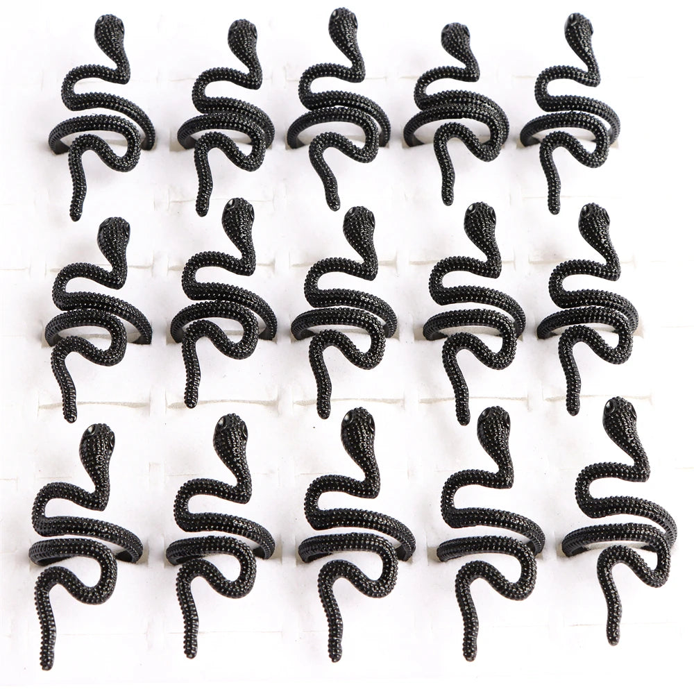 10pcs/lot Men Retro Punk Snake Rings For Women Antique Siver Color Opening Adjustable Jewelry Party Gifts