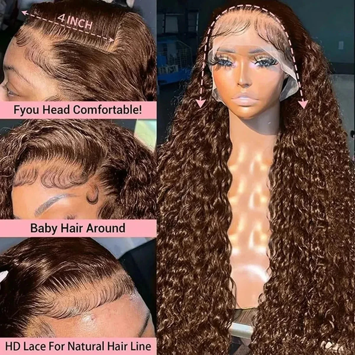 Chocolate Brown Deep Wave HD Lace Frontal Wig – #4 Vietnamese Hair, 13x6 & 13x4, 250%