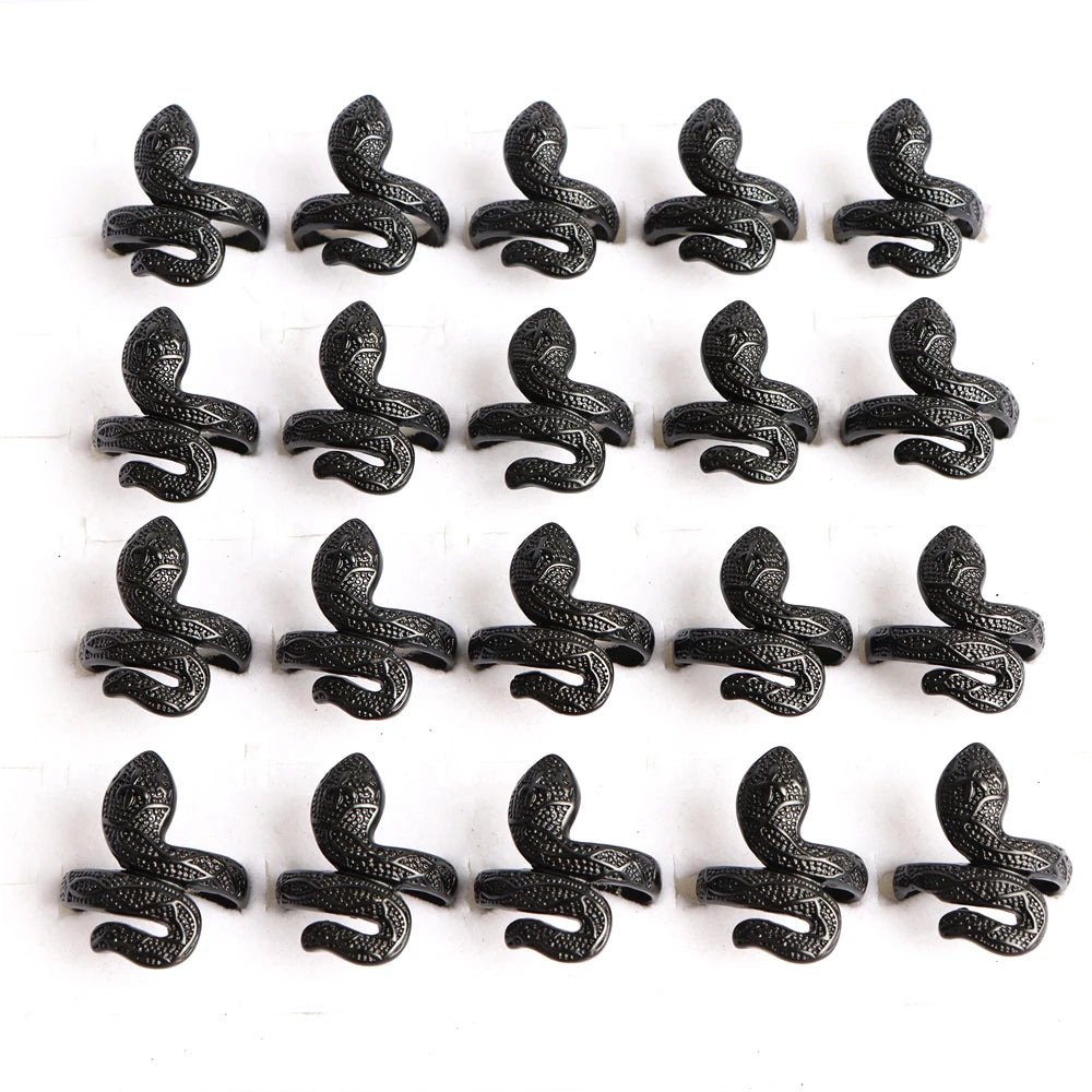 10pcs/lot Men Retro Punk Snake Rings For Women Antique Siver Color Opening Adjustable Jewelry Party Gifts