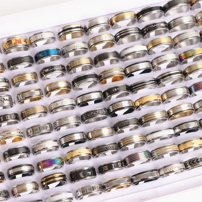50Pcs/Lot Wholesale Different Rotatable Anxiety Fidgets Spinner Stainless Steel Rings Anti Stress Jewelry Gifts for Men Women