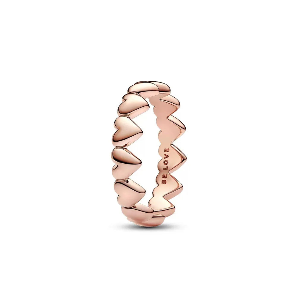 Rose Gold Clor Flower Heart Pink Ring New Hot Selling  Rings Suitable For  Matching DIY Birthday Gift 925 Silver