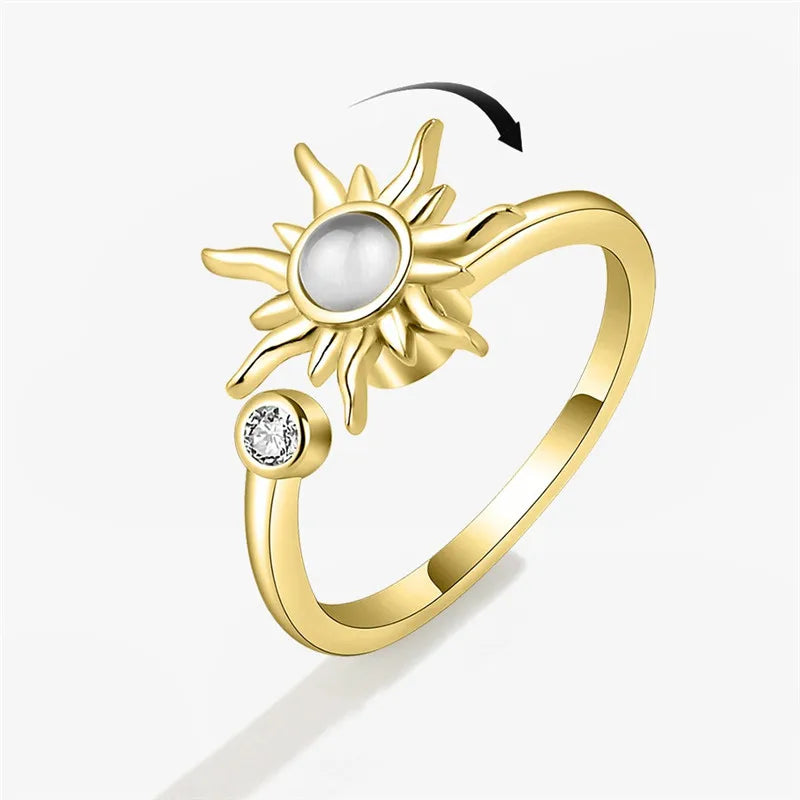 Fashion Fidget Spinner Ring Anxiety for Girls CZ Rose Flower Rotating Rings Demon Eyes Finger Ring Anti Stress Wedding Jewelry