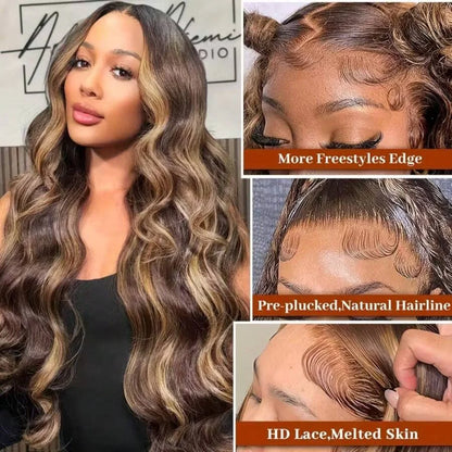 4/27 Highlight Ombre Body Wave Lace Front Wig – Pre-Plucked 13x4 HD, 250% Density