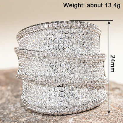 Huitan Full Bling Iced Out Wide Rings for Women Gorgeous Engagement Wedding Party Female Rings Sparkling CZ New Fashion Jewelry