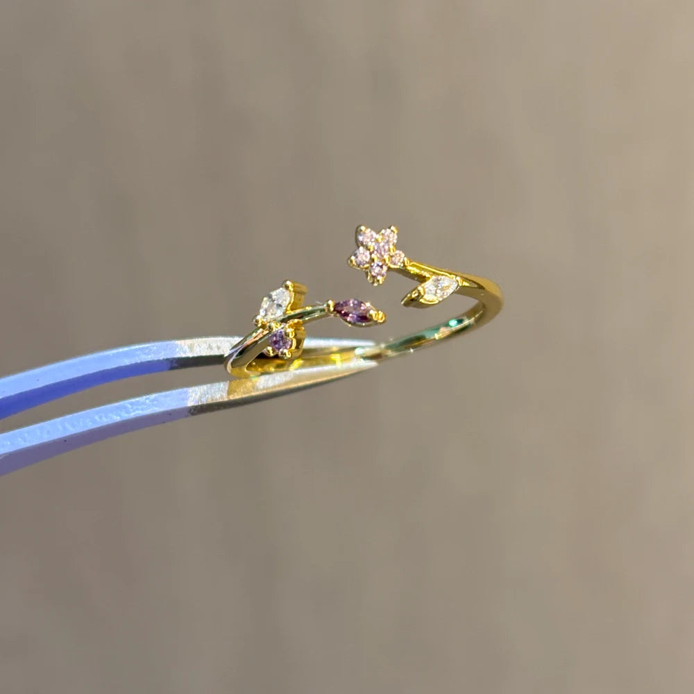 100 styles 14K Gold Plated Color Zircon Flower Crown Bow Open Ring Women Adjustable Stackable Finger Rings Wedding Jewelry Gift