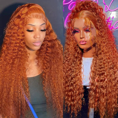 Orange Ginger 13x6 HD Lace Frontal Deep Wave Curly Wig – 30 Inch, 220% Density
