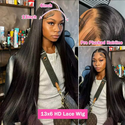 Black Straight HD Lace Frontal Wig for Black Women – Pre-Plucked 13x6 & 360, 250%