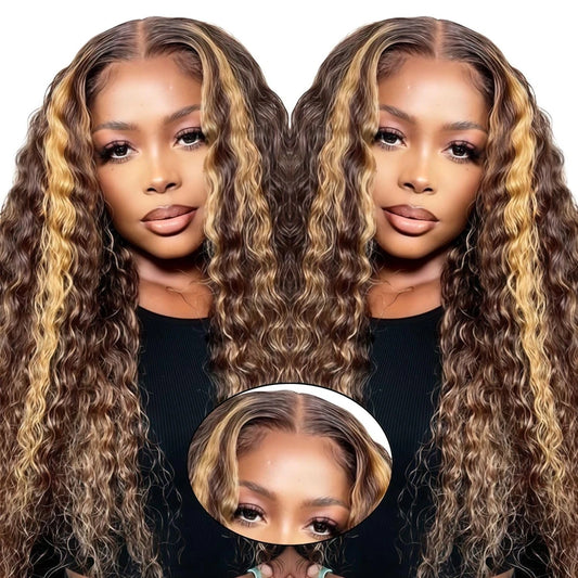 4/27 Honey Blonde Deep Wave Glueless 5x5 HD Lace Wig – Wet & Wavy Pre-Plucked, 250%
