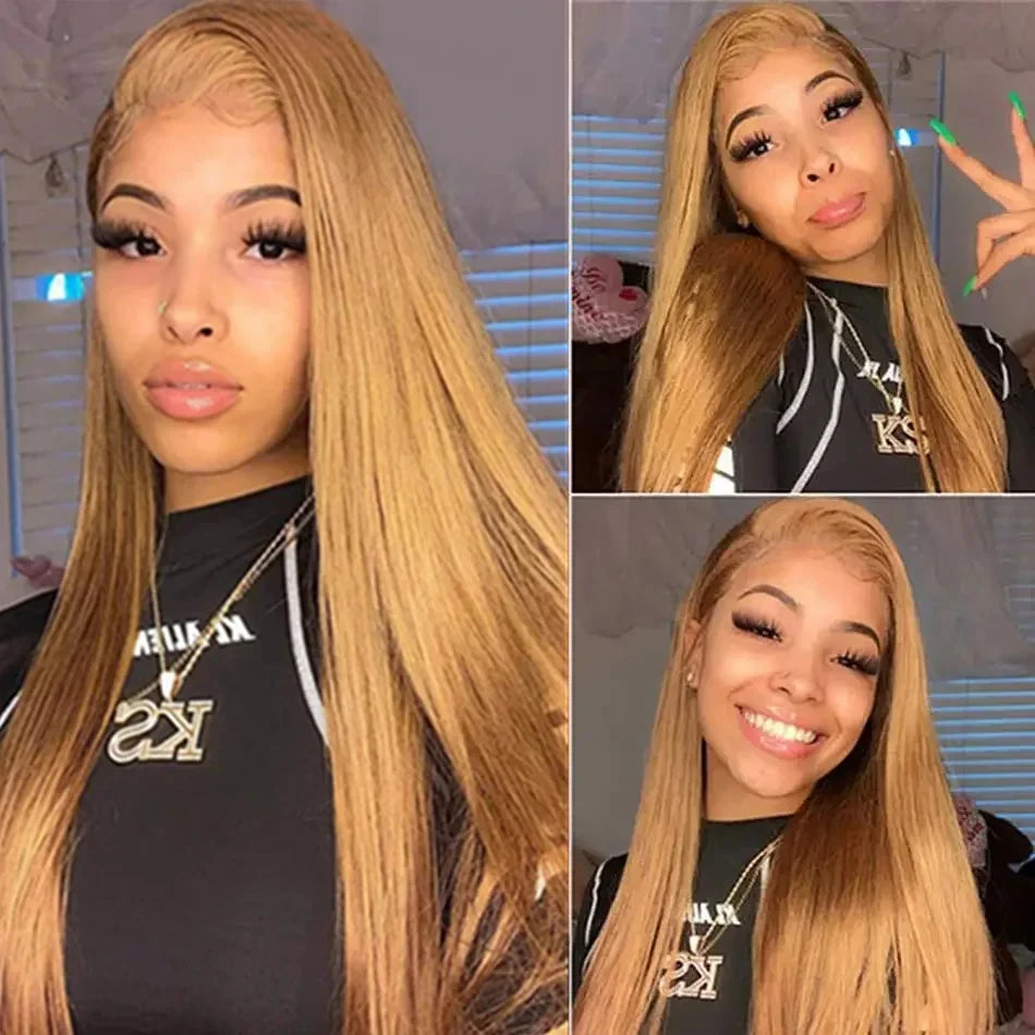 Honey Blonde #27 Straight 13x6 HD Lace Front Wig – Glueless 13x4, 250% Density