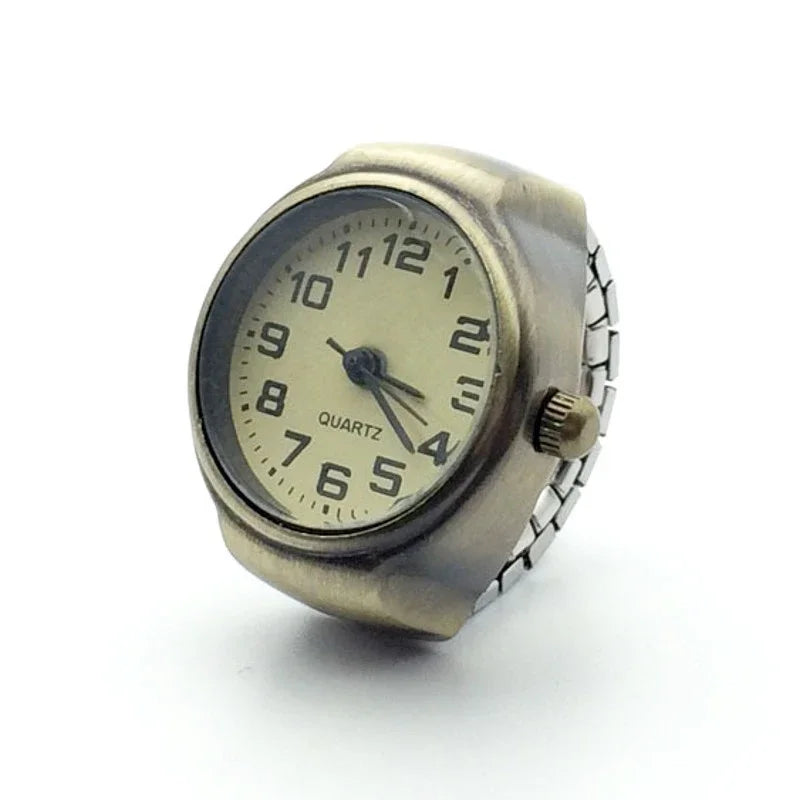 Punk Mini Quartz Watch Clock Finger Rings for Men Women Stainless Steel Elastic Strap Punk Couple Roman Ring Jewelry Gifts