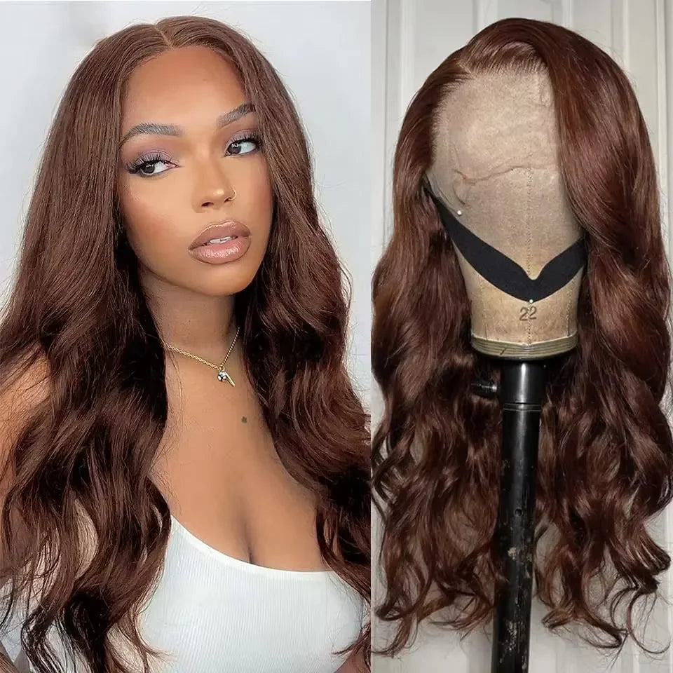 Chocolate Brown Body Wave HD Lace Front Wig – 13x4 & 13x6, 200% Density Pre-Plucked