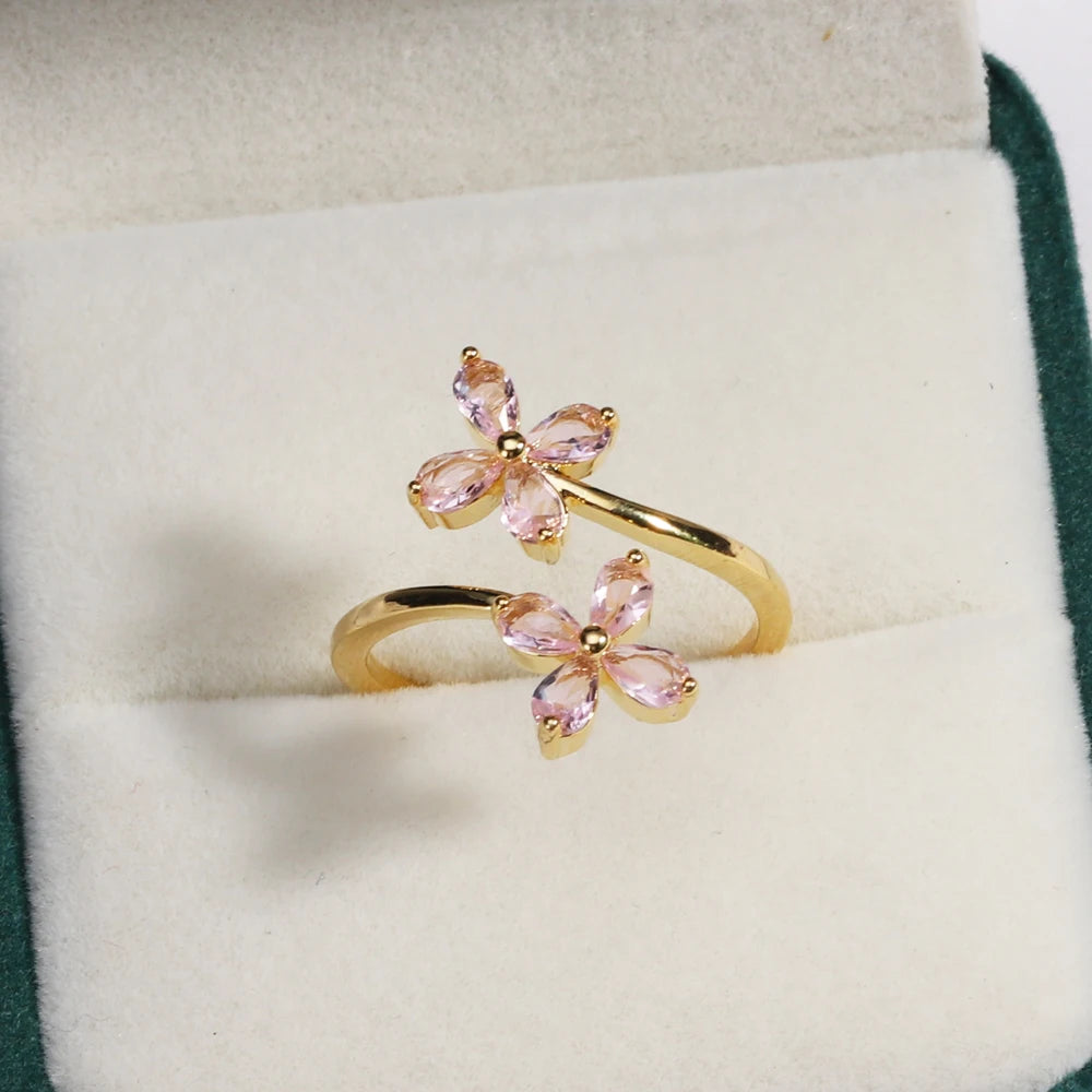 100 styles 14K Gold Plated Color Zircon Flower Crown Bow Open Ring Women Adjustable Stackable Finger Rings Wedding Jewelry Gift