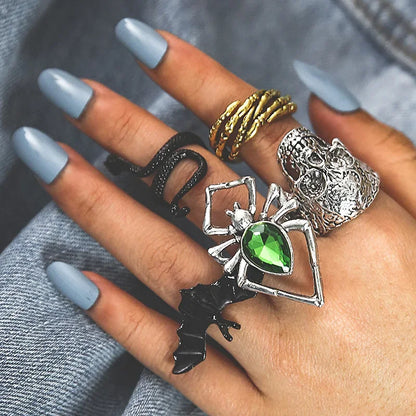 LATS 8pcs Irregular Red Crystal Heart Aesthetic Rings for Women Y2K Gothic Butterfly Spider Ring Creative Jewelry Accessories