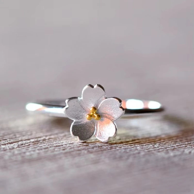 925 Sterling Silver cherry blossom Open Rings For Women Hypoallergenic Fashion Girl Sterling-silver-jewelry