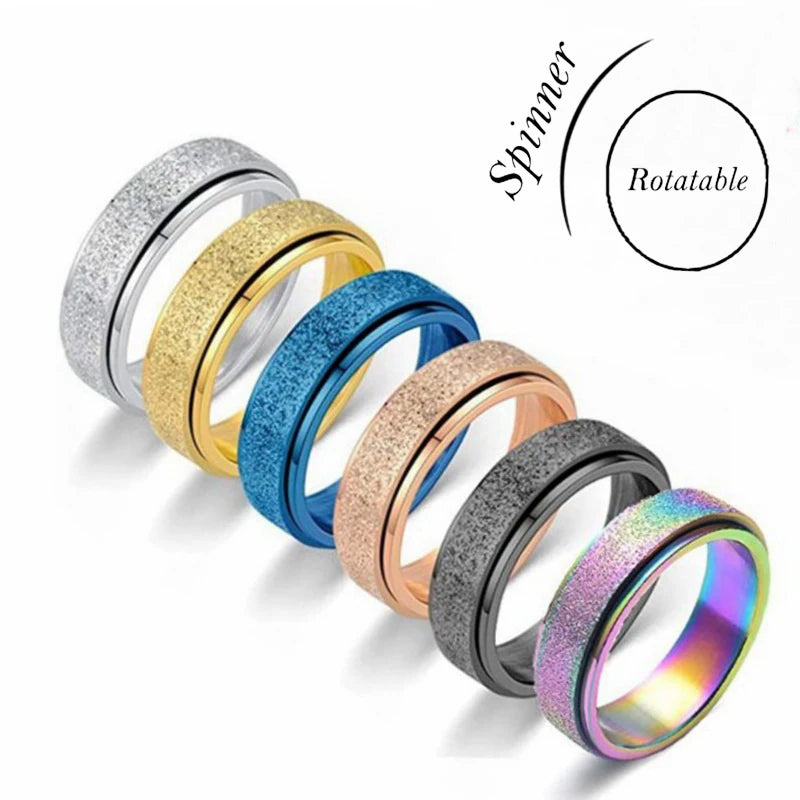 6MM Rotate Freely Spinning Stainless Steel Anxiety Rings For Women Spinner Fidgets Ring Anti Stress Men Rotating Punk Jewelry