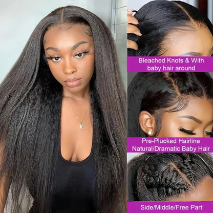 Kinky Straight 360 Full Lace Wig – Invisible Drawstring, Pre-Plucked 220% Natural Black