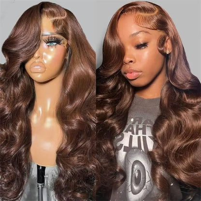 Pre-Plucked Chocolate Brown Body Wave Lace Front Wig – HD 13x6, 4x4 & 5x5, Light Brown Lace