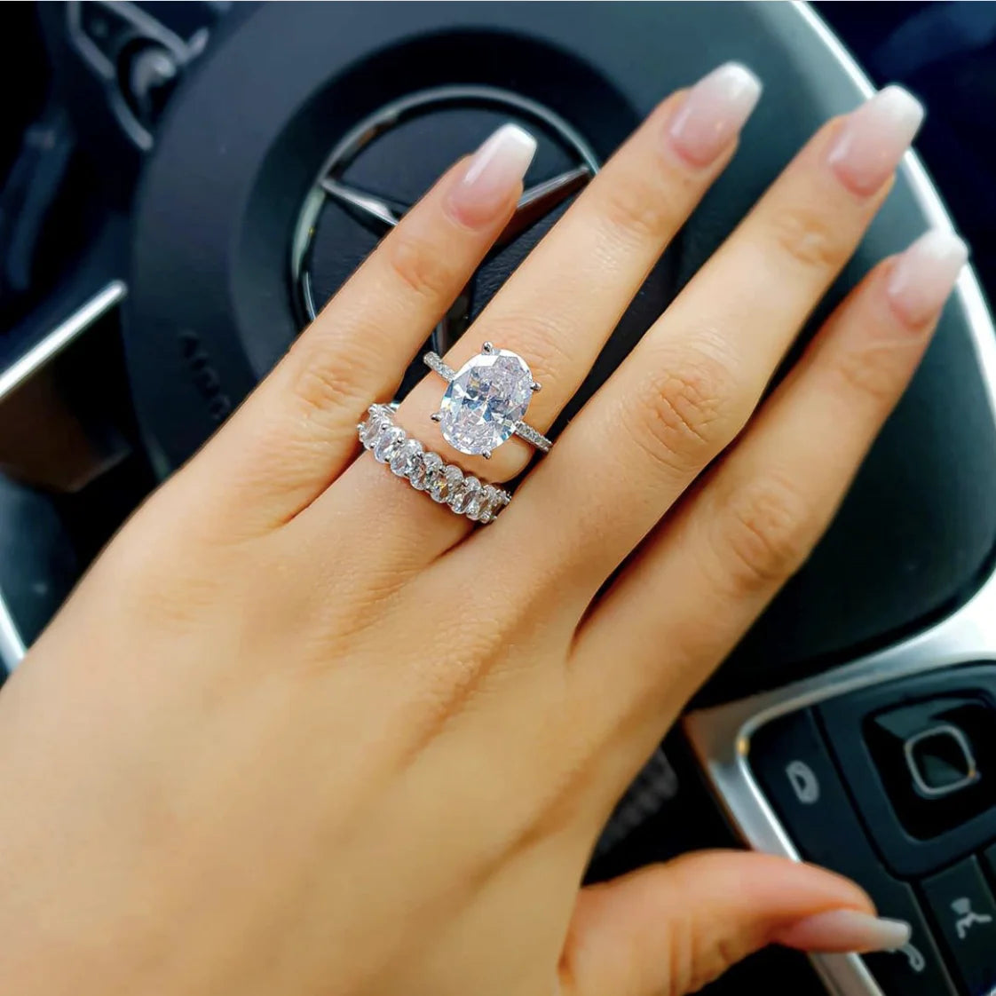 Luxury 925 Sterling SILVER Oval Square Simulated Diamond Rings Finger For Cocktail ENGAGEMENT WEDDING Women JEWELRY