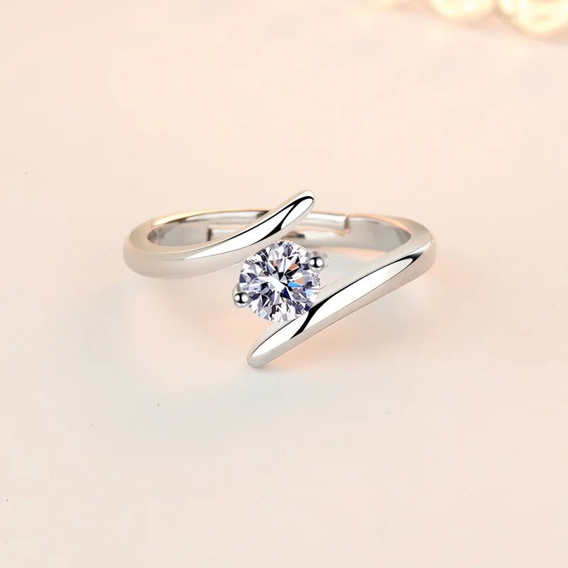 925 Sterling Silver Zircon Adjustable Engagement Rings For Women Wedding Elegant Jewelry Ladies Accessories Gifts R058