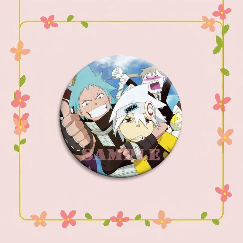 Anime Soul Eater Pins Round Creative Cartoon Badges Handmade Tinplate Brooches for Backpack Accessorys Exquisite Gifts