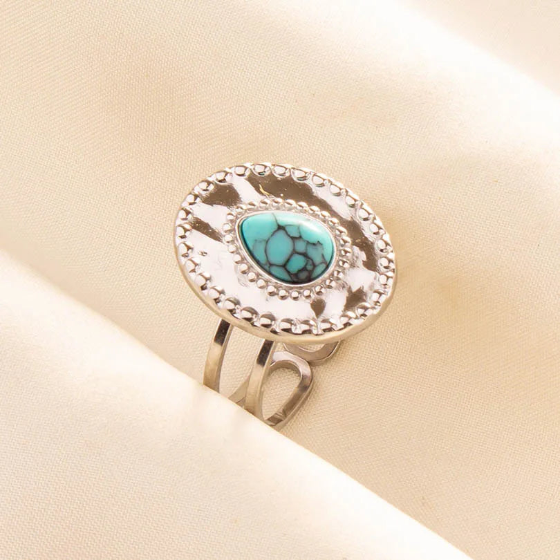 1pc Stainless Steel Boho Turquoise Open Finger Rings Trendy Adjustable Women Ethnic Multi Layers Stackable Anillos Jewelry